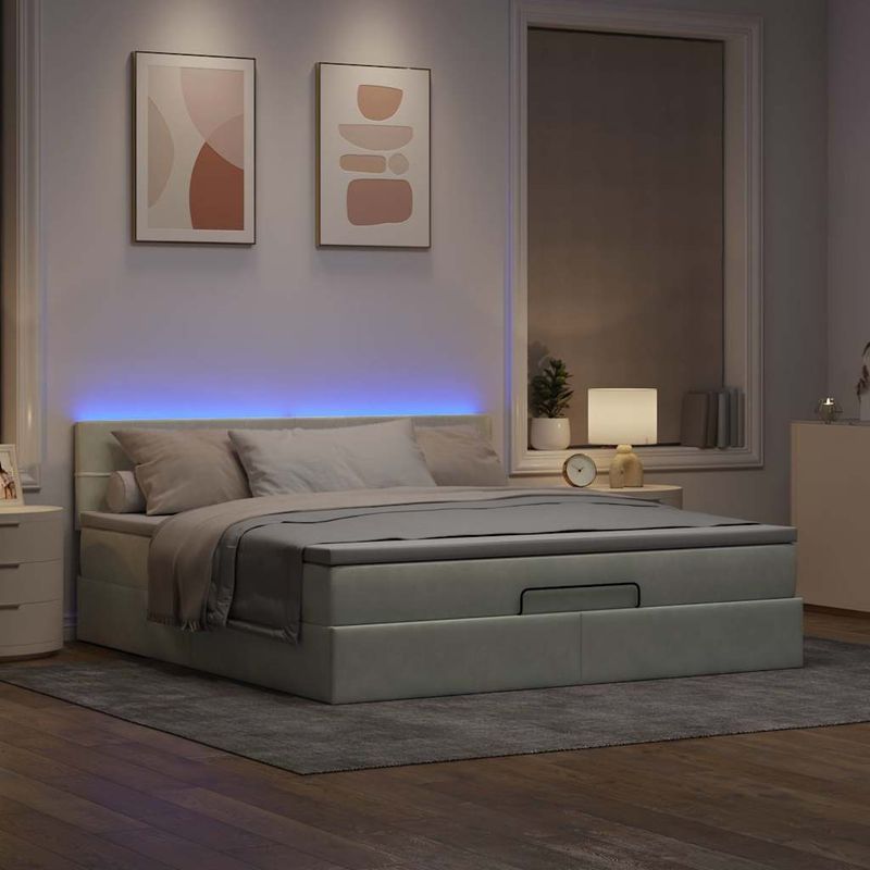 Casa si Gradina - Mobilier - Paturi si accesorii - Paturi - Cadru de pat otoman cu saltea Gri deschis 180x200cm catifea - Infinity.ro