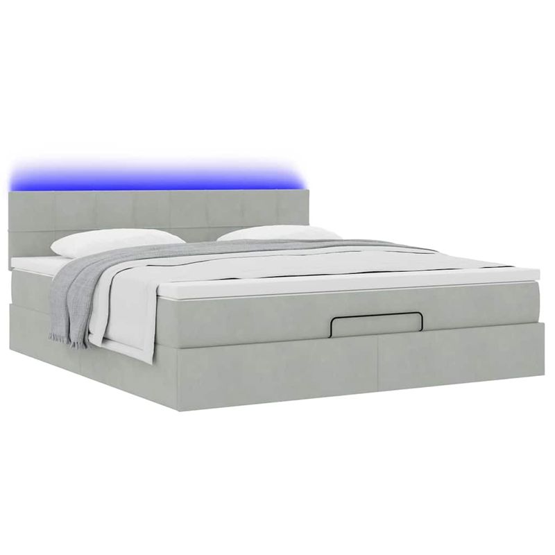 Casa si Gradina - Mobilier - Paturi si accesorii - Paturi - Cadru de pat otoman cu saltea Gri deschis 180x200cm catifea - Infinity.ro