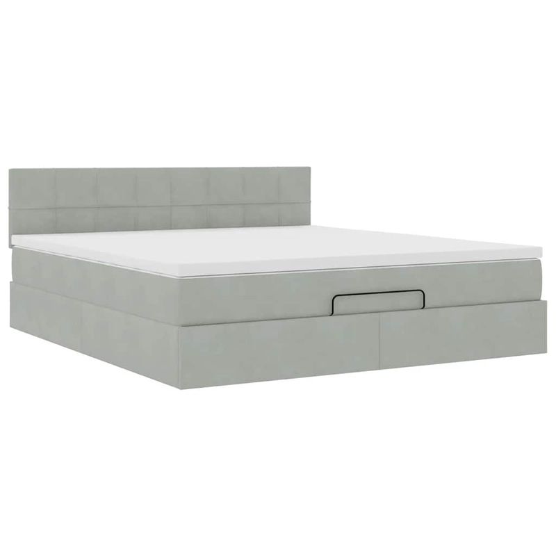 Casa si Gradina - Mobilier - Paturi si accesorii - Paturi - Cadru de pat otoman cu saltea Gri deschis 180x200cm catifea - Infinity.ro