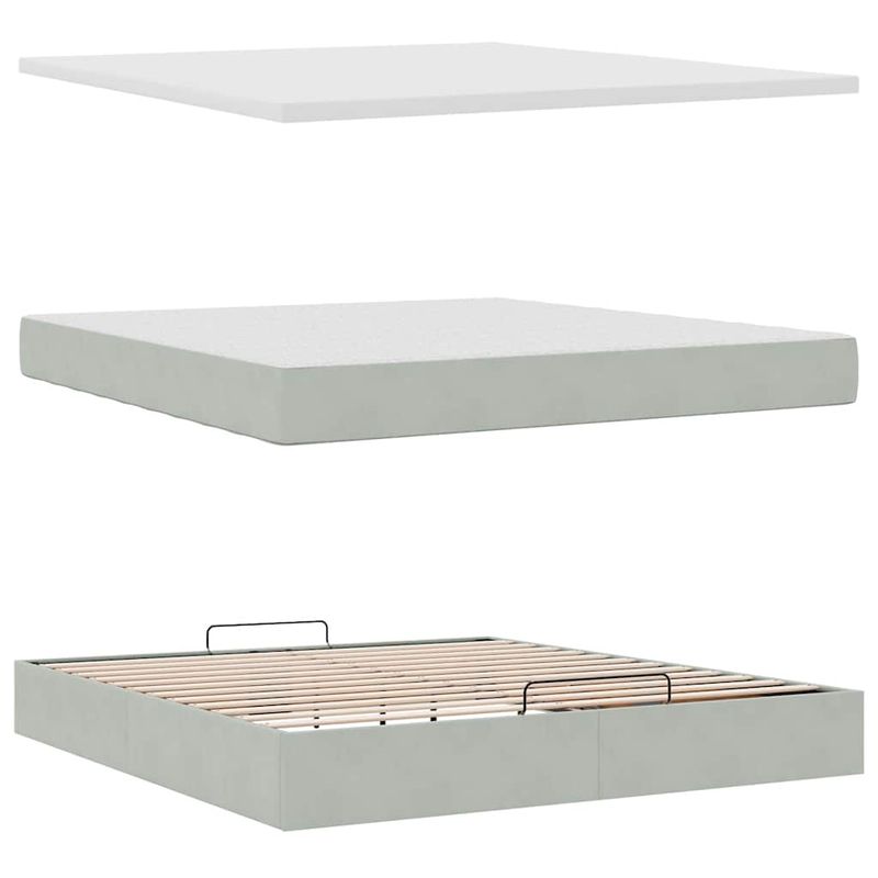 Casa si Gradina - Mobilier - Paturi si accesorii - Paturi - Cadru de pat otoman cu saltea Gri deschis 180x200cm catifea - Infinity.ro