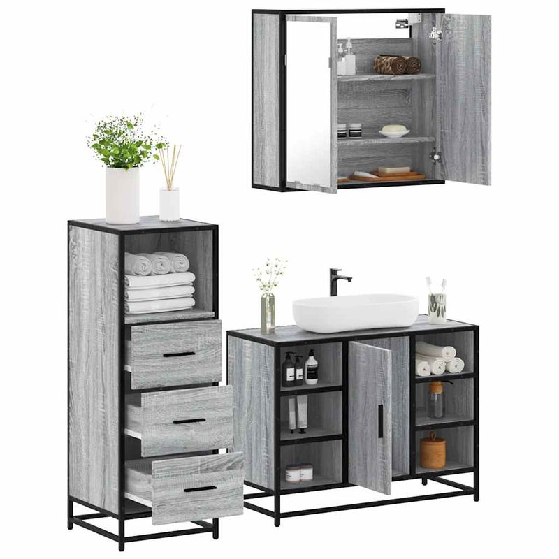 Casa si Gradina - Mobilier - Seturi de mobilier - Seturi baie - Set mobilier de baie, 3 piese, gri sonoma, lemn prelucrat - Infinity.ro