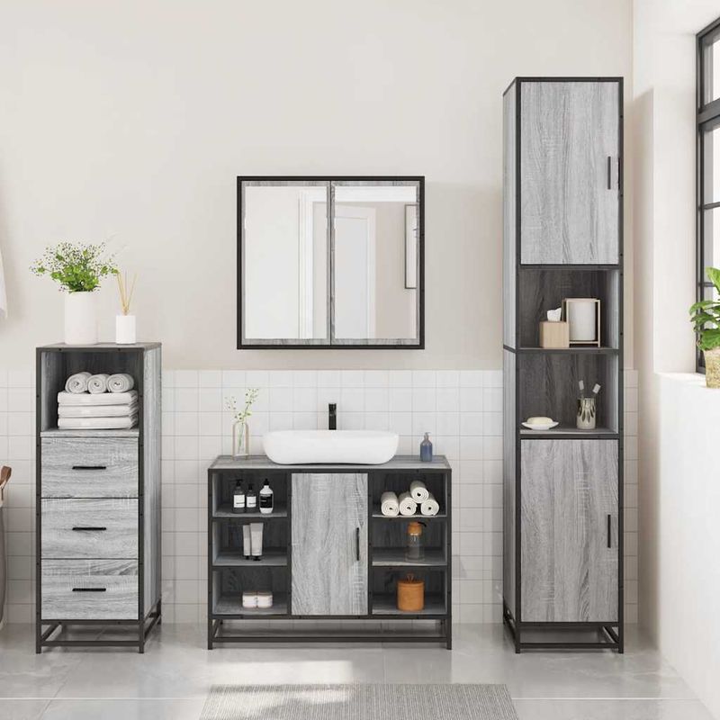 Casa si Gradina - Mobilier - Seturi de mobilier - Seturi baie - Set mobilier de baie, 3 piese, gri sonoma, lemn prelucrat - Infinity.ro