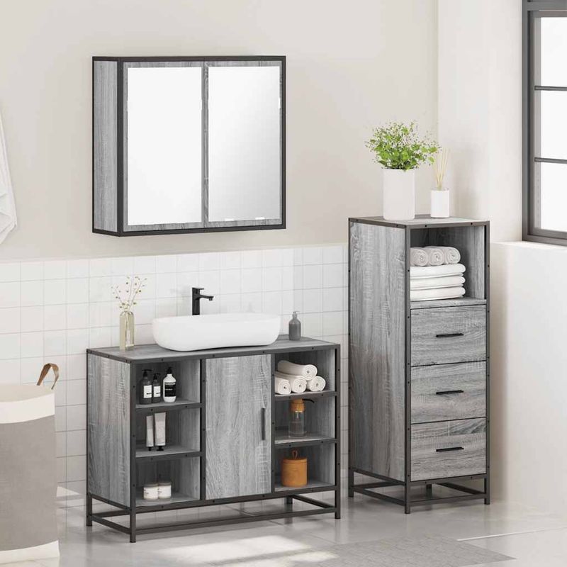 Casa si Gradina - Mobilier - Seturi de mobilier - Seturi baie - Set mobilier de baie, 3 piese, gri sonoma, lemn prelucrat - Infinity.ro