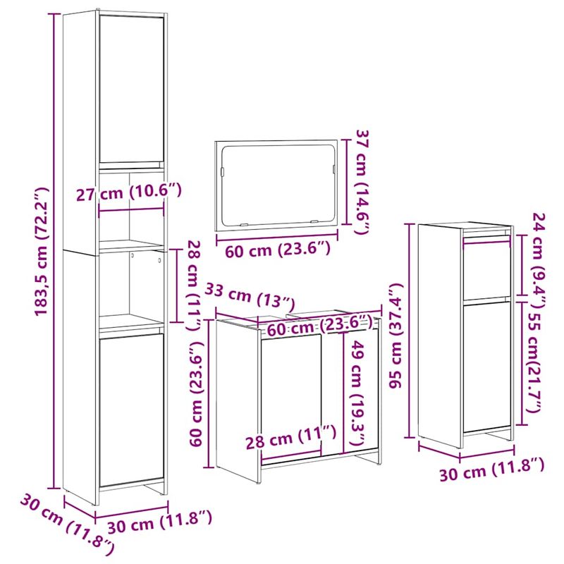 Casa si Gradina - Mobilier - Seturi de mobilier - Seturi baie - Set mobilier de baie, 4 piese, stejar artizanal, lemn prelucrat - Infinity.ro