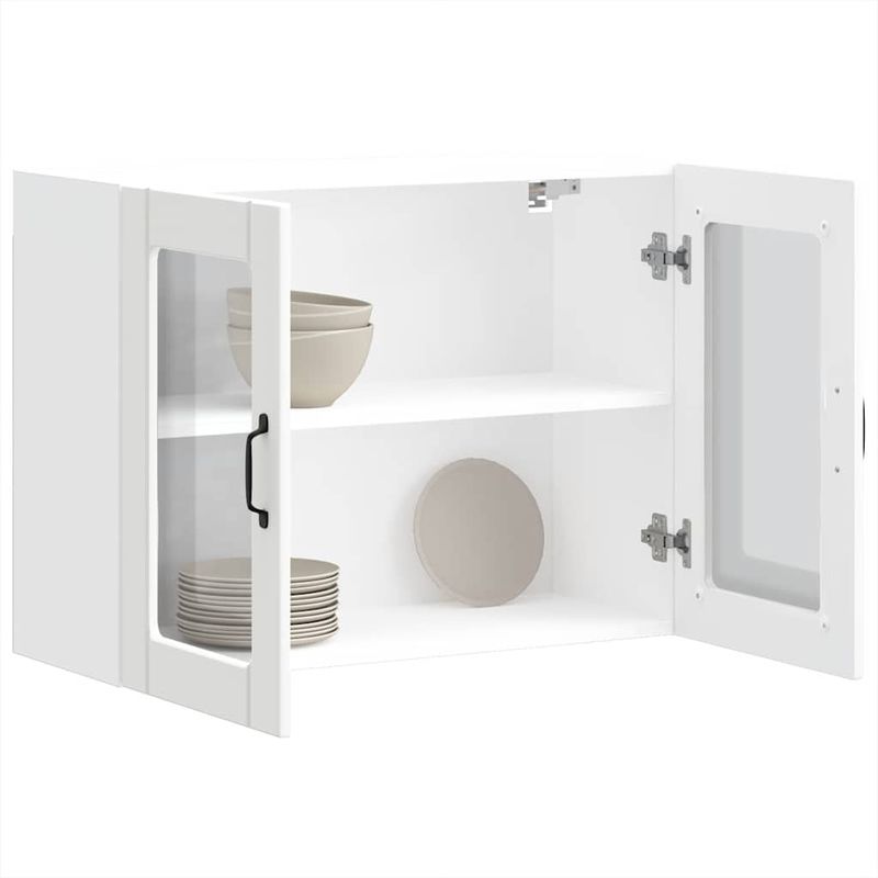 Casa si Gradina - Mobilier - Comode si corpuri - Corpuri bucatarie - Dulap de bucatarie cu usa sticla „Lucca” lemn prelucrat alb, mărime 80x31x60 cm - Infinity.ro