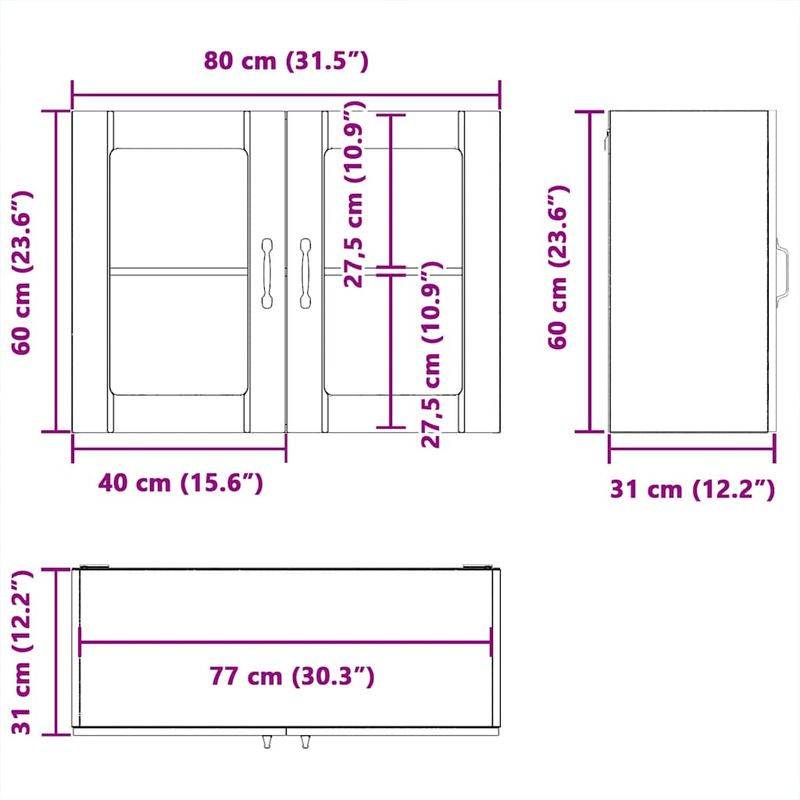 Casa si Gradina - Mobilier - Comode si corpuri - Corpuri bucatarie - Dulap de bucatarie cu usa sticla „Lucca” lemn prelucrat alb, mărime 80x31x60 cm - Infinity.ro