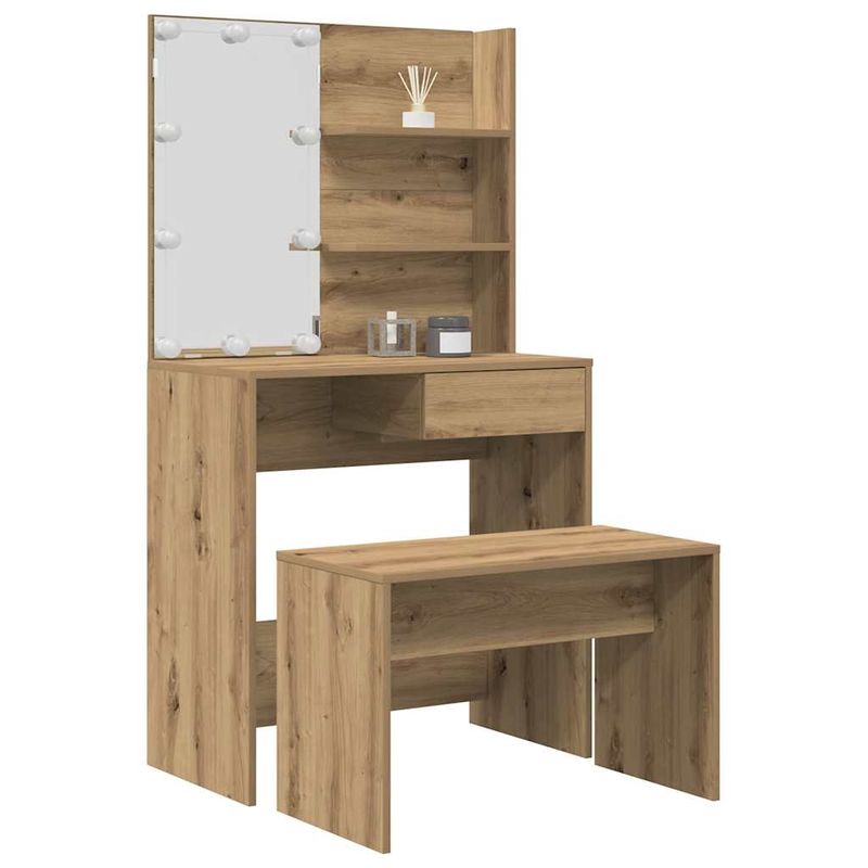 Casa si Gradina - Mobilier - Comode si corpuri - Masute de toaleta - Set de masa de toaleta cu LED Artisan Stejar lemn prelucrat - Infinity.ro