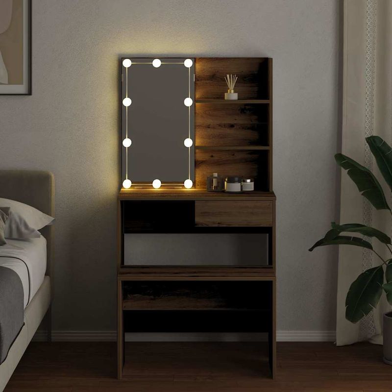 Casa si Gradina - Mobilier - Comode si corpuri - Masute de toaleta - Set de masa de toaleta cu LED Artisan Stejar lemn prelucrat - Infinity.ro