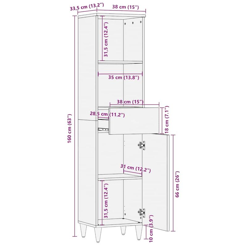 Casa si Gradina - Mobilier - Mobilier baie - Comode baie - Dulap de baie, 38x33,5x160 cm, lemn masiv de mango - Infinity.ro