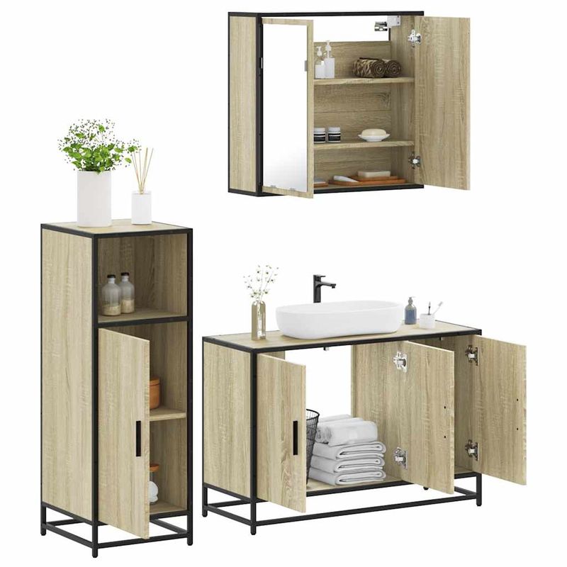 Casa si Gradina - Mobilier - Seturi de mobilier - Seturi baie - Set mobilier de baie, 3 piese, stejar sonoma, lemn prelucrat - Infinity.ro
