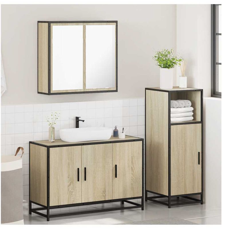 Casa si Gradina - Mobilier - Seturi de mobilier - Seturi baie - Set mobilier de baie, 3 piese, stejar sonoma, lemn prelucrat - Infinity.ro