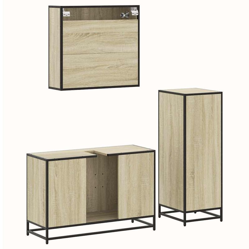 Casa si Gradina - Mobilier - Seturi de mobilier - Seturi baie - Set mobilier de baie, 3 piese, stejar sonoma, lemn prelucrat - Infinity.ro