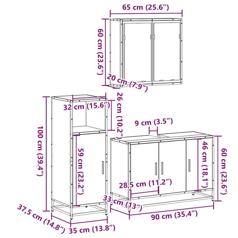 Casa si Gradina - Mobilier - Seturi de mobilier - Seturi baie - Set mobilier de baie, 3 piese, stejar sonoma, lemn prelucrat - Infinity.ro