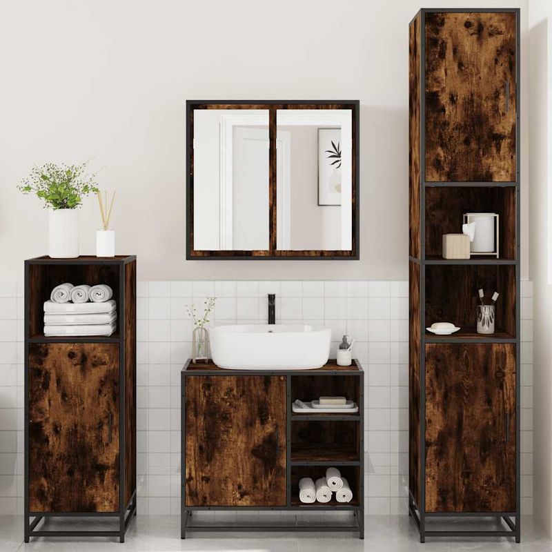 Casa si Gradina - Mobilier - Seturi de mobilier - Seturi baie - Set de mobilier de baie 4 piese Lemn prelucrat de stejar afumat - Infinity.ro