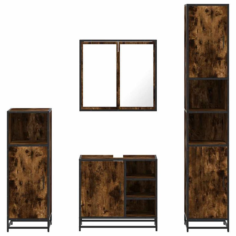 Casa si Gradina - Mobilier - Seturi de mobilier - Seturi baie - Set de mobilier de baie 4 piese Lemn prelucrat de stejar afumat - Infinity.ro