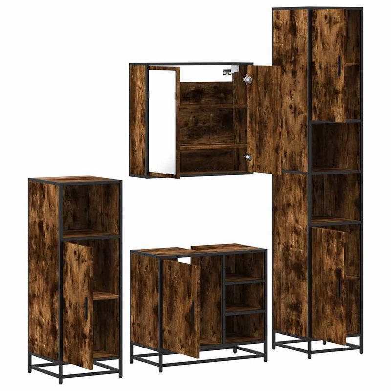 Casa si Gradina - Mobilier - Seturi de mobilier - Seturi baie - Set de mobilier de baie 4 piese Lemn prelucrat de stejar afumat - Infinity.ro