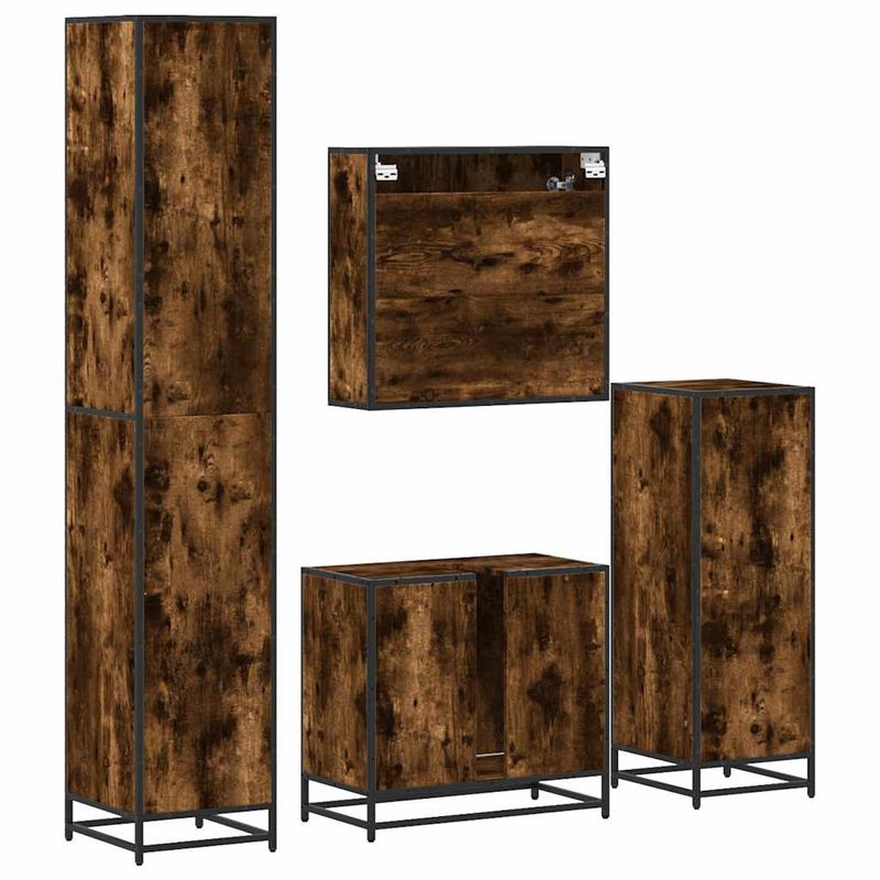 Casa si Gradina - Mobilier - Seturi de mobilier - Seturi baie - Set de mobilier de baie 4 piese Lemn prelucrat de stejar afumat - Infinity.ro