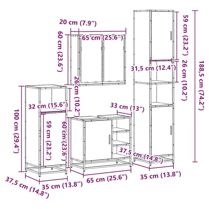 Casa si Gradina - Mobilier - Seturi de mobilier - Seturi baie - Set de mobilier de baie 4 piese Lemn prelucrat de stejar afumat - Infinity.ro
