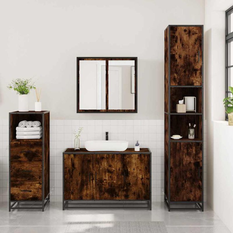Casa si Gradina - Mobilier - Seturi de mobilier - Seturi baie - Set mobilier de baie, 3 piese, stejar fumuriu, lemn prelucrat - Infinity.ro