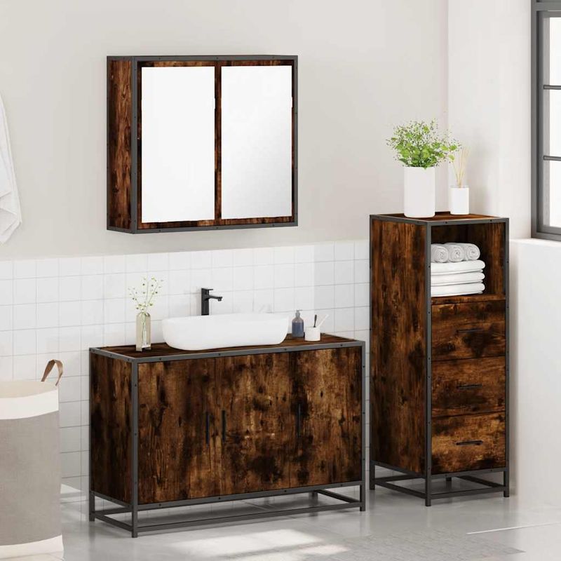 Casa si Gradina - Mobilier - Seturi de mobilier - Seturi baie - Set mobilier de baie, 3 piese, stejar fumuriu, lemn prelucrat - Infinity.ro