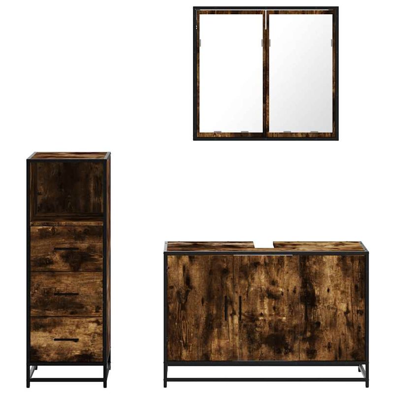 Casa si Gradina - Mobilier - Seturi de mobilier - Seturi baie - Set mobilier de baie, 3 piese, stejar fumuriu, lemn prelucrat - Infinity.ro