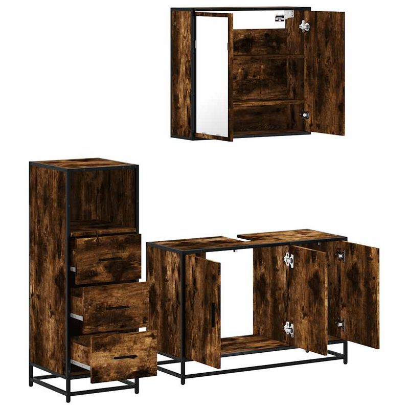Casa si Gradina - Mobilier - Seturi de mobilier - Seturi baie - Set mobilier de baie, 3 piese, stejar fumuriu, lemn prelucrat - Infinity.ro
