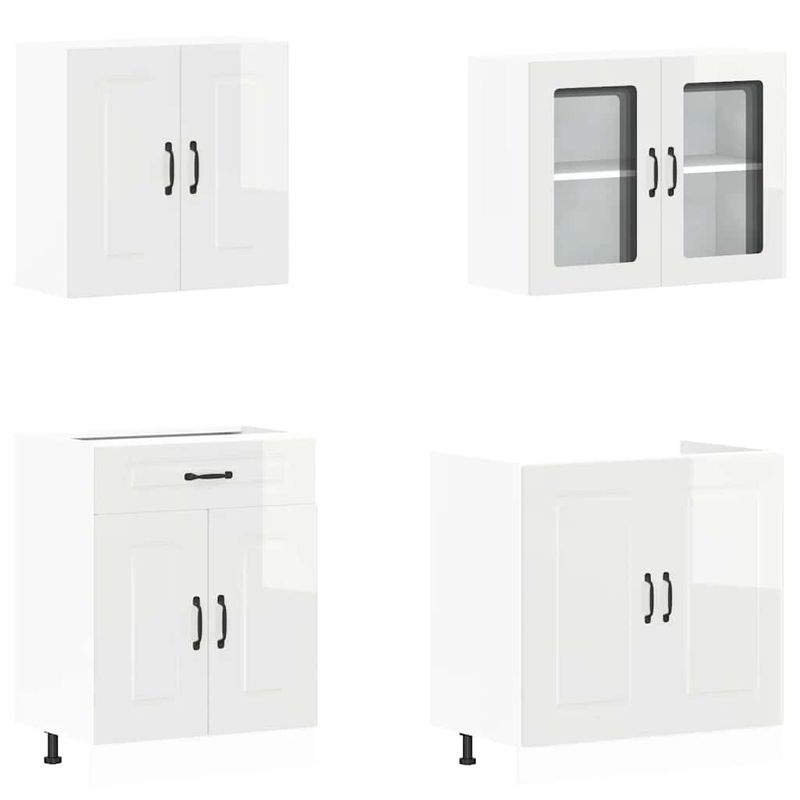 Casa si Gradina - Mobilier - Comode si corpuri - Corpuri bucatarie - Set dulap de bucatarie 4 piese „Kalmar” alb lucios Lemn - Infinity.ro