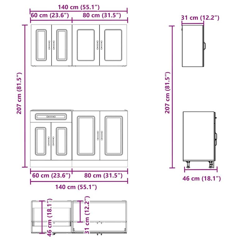 Casa si Gradina - Mobilier - Comode si corpuri - Corpuri bucatarie - Set dulap de bucatarie 4 piese „Kalmar” alb lucios Lemn - Infinity.ro