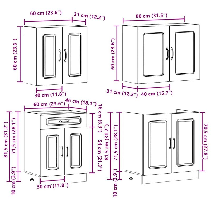 Casa si Gradina - Mobilier - Comode si corpuri - Corpuri bucatarie - Set dulap de bucatarie 4 piese „Kalmar” alb lucios Lemn - Infinity.ro