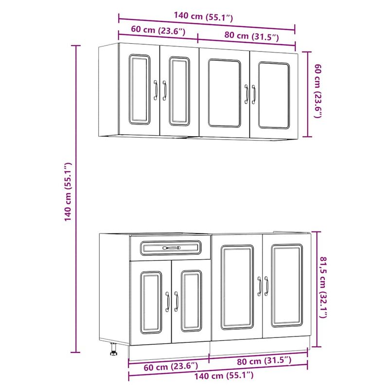 Casa si Gradina - Mobilier - Comode si corpuri - Corpuri bucatarie - Set dulap de bucatarie 4 piese „Kalmar” alb lucios Lemn - Infinity.ro