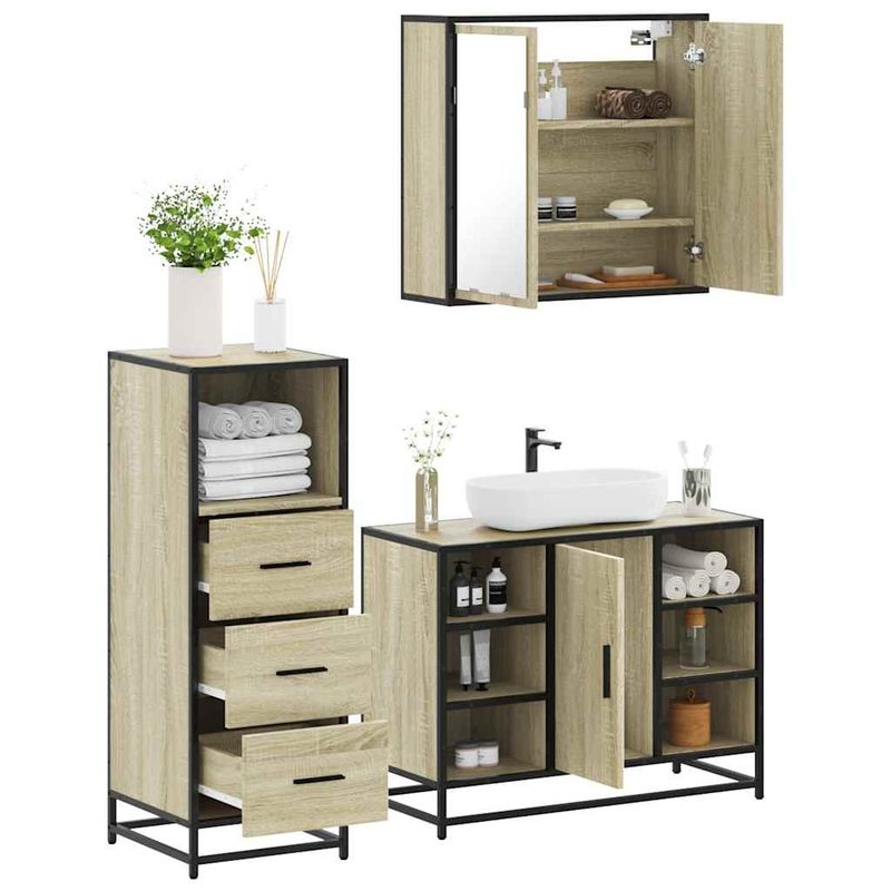 Casa si Gradina - Mobilier - Seturi de mobilier - Seturi baie - Set mobilier de baie, 3 piese, stejar sonoma, lemn prelucrat - Infinity.ro