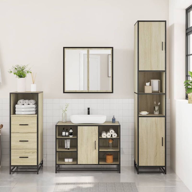 Casa si Gradina - Mobilier - Seturi de mobilier - Seturi baie - Set mobilier de baie, 3 piese, stejar sonoma, lemn prelucrat - Infinity.ro