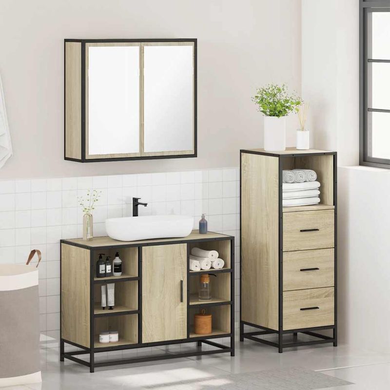 Casa si Gradina - Mobilier - Seturi de mobilier - Seturi baie - Set mobilier de baie, 3 piese, stejar sonoma, lemn prelucrat - Infinity.ro