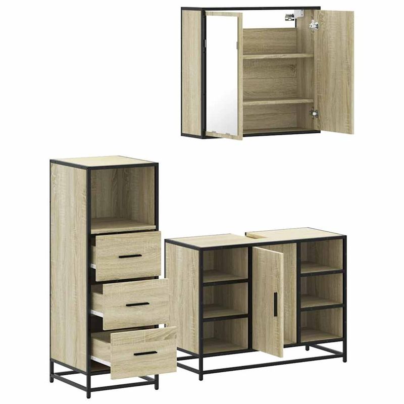 Casa si Gradina - Mobilier - Seturi de mobilier - Seturi baie - Set mobilier de baie, 3 piese, stejar sonoma, lemn prelucrat - Infinity.ro