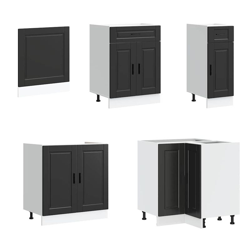 Casa si Gradina - Mobilier - Comode si corpuri - Corpuri bucatarie - Set dulap de bucatarie 11 piese „Porto” lemn negru prelucrat - Infinity.ro