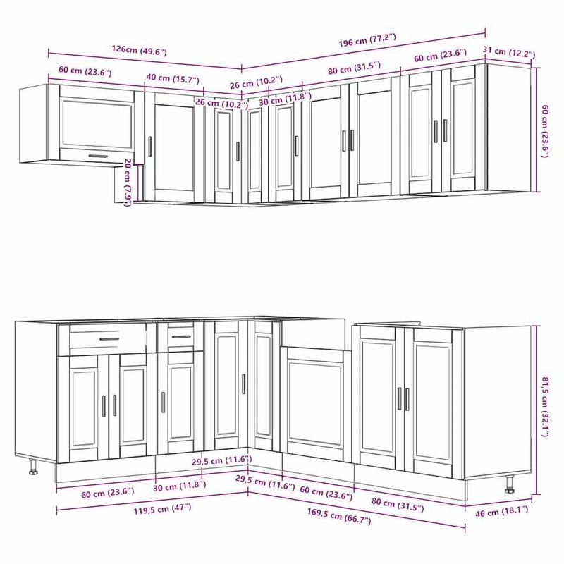 Casa si Gradina - Mobilier - Comode si corpuri - Corpuri bucatarie - Set dulap de bucatarie 11 piese „Porto” lemn negru prelucrat - Infinity.ro
