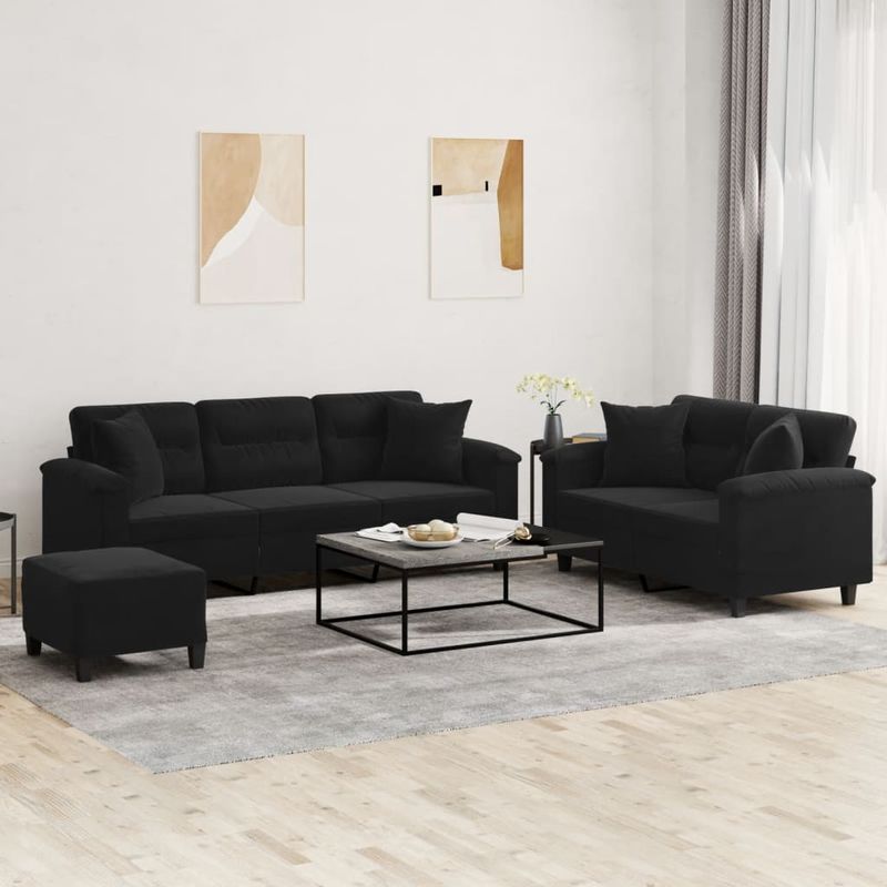 Casa si Gradina - Mobilier - Seturi de mobilier - Seturi living - Set de canapele cu perne, 3 piese, negru, microfibra - Infinity.ro