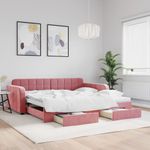 Casa si Gradina - Mobilier - Paturi si accesorii - Paturi - Pat de zi cu extensie si sertare, roz, 100x200 cm, catifea - Infinity.ro