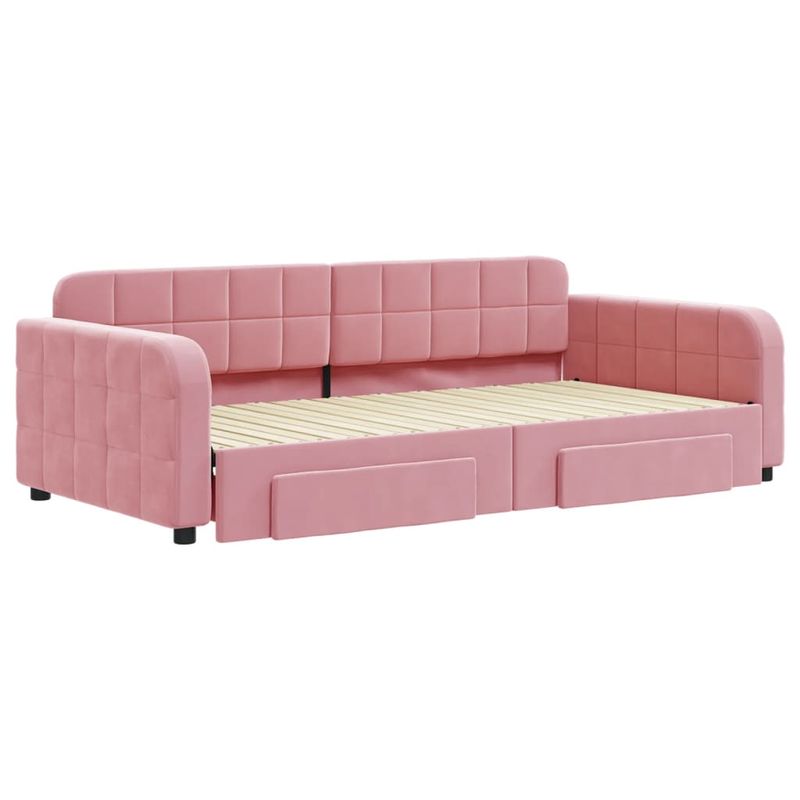 Casa si Gradina - Mobilier - Paturi si accesorii - Paturi - Pat de zi cu extensie si sertare, roz, 100x200 cm, catifea - Infinity.ro