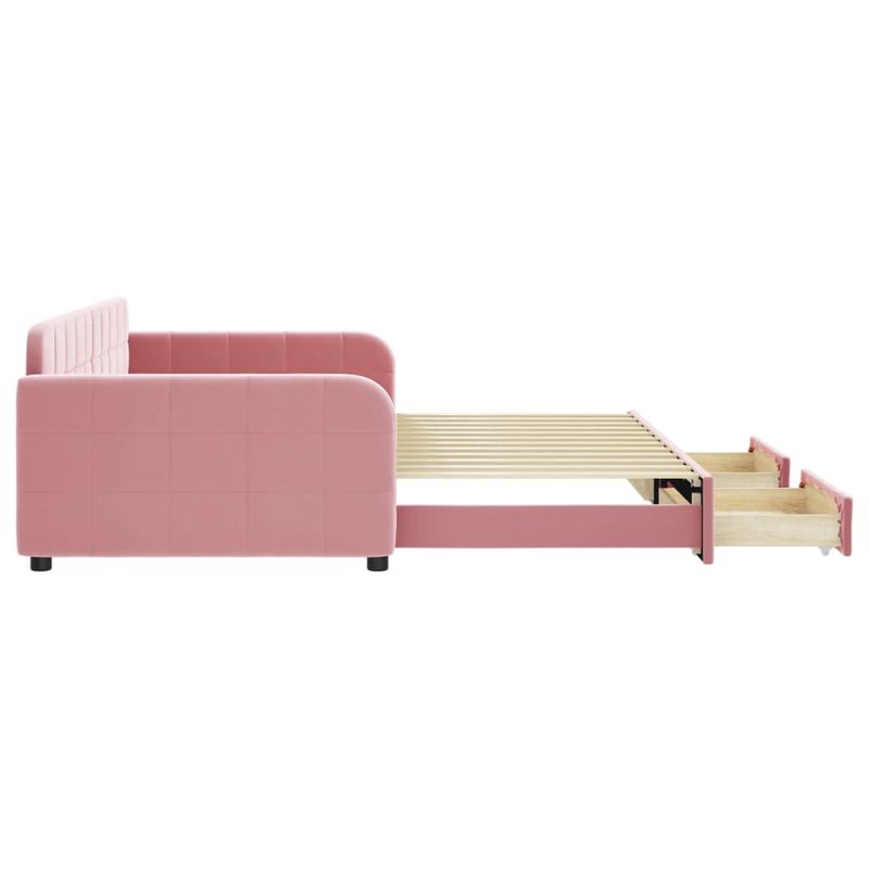 Casa si Gradina - Mobilier - Paturi si accesorii - Paturi - Pat de zi cu extensie si sertare, roz, 100x200 cm, catifea - Infinity.ro