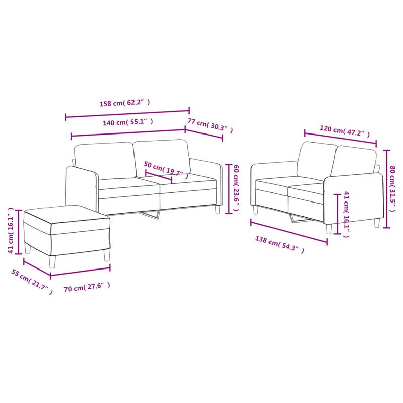 Casa si Gradina - Mobilier - Seturi de mobilier - Seturi living - Set de canapele, 3 piese, crem, catifea - Infinity.ro