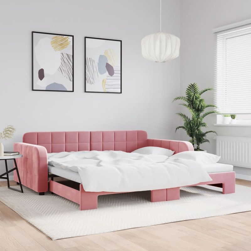Casa si Gradina - Mobilier - Paturi si accesorii - Paturi - Pat de zi cu extensie, roz, 100x200 cm, catifea - Infinity.ro