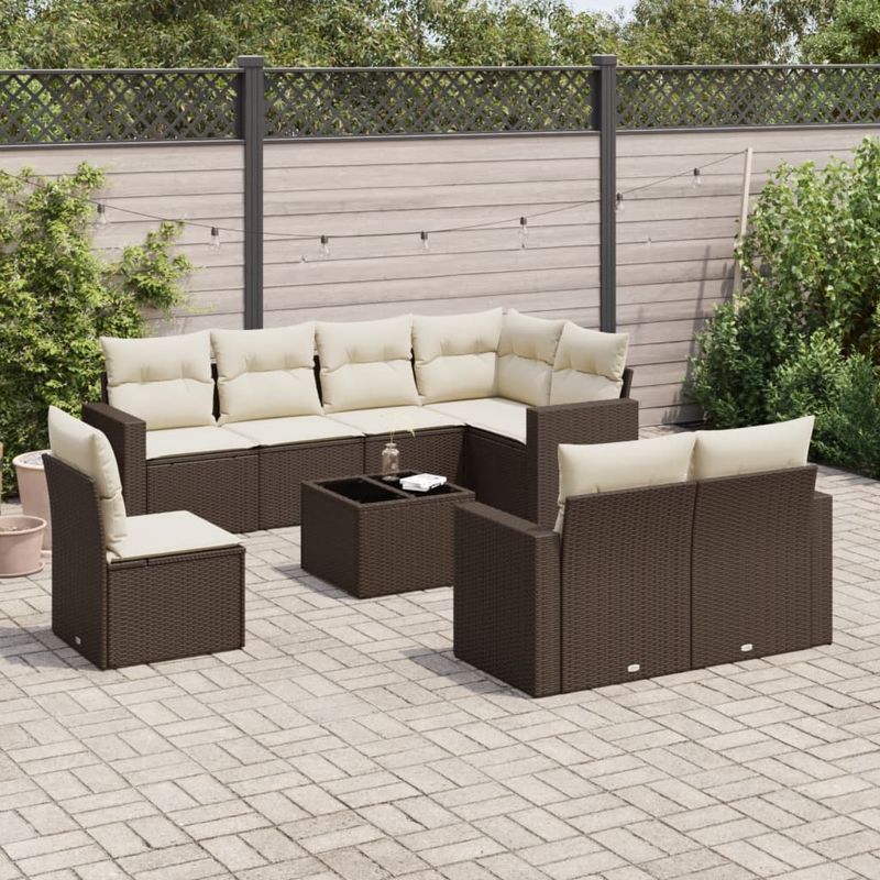 Casa si Gradina - Gradina si terasa - Mobilier exterior - Canapele si fotolii gradina - Set canapele de gradina cu perne, 9 piese, maro, poliratan - Infinity.ro