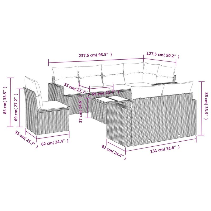Casa si Gradina - Gradina si terasa - Mobilier exterior - Canapele si fotolii gradina - Set canapele de gradina cu perne, 9 piese, maro, poliratan - Infinity.ro