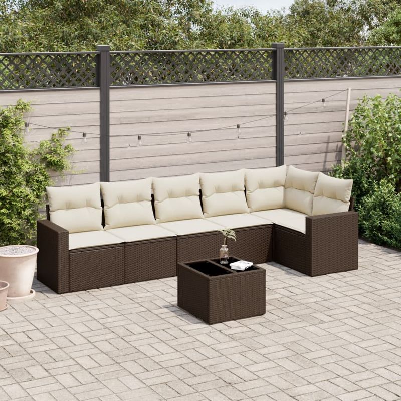 Casa si Gradina - Gradina si terasa - Mobilier exterior - Seturi mobila gradina - Set canapele de gradina cu perne, 7 piese, maro, poliratan - Infinity.ro
