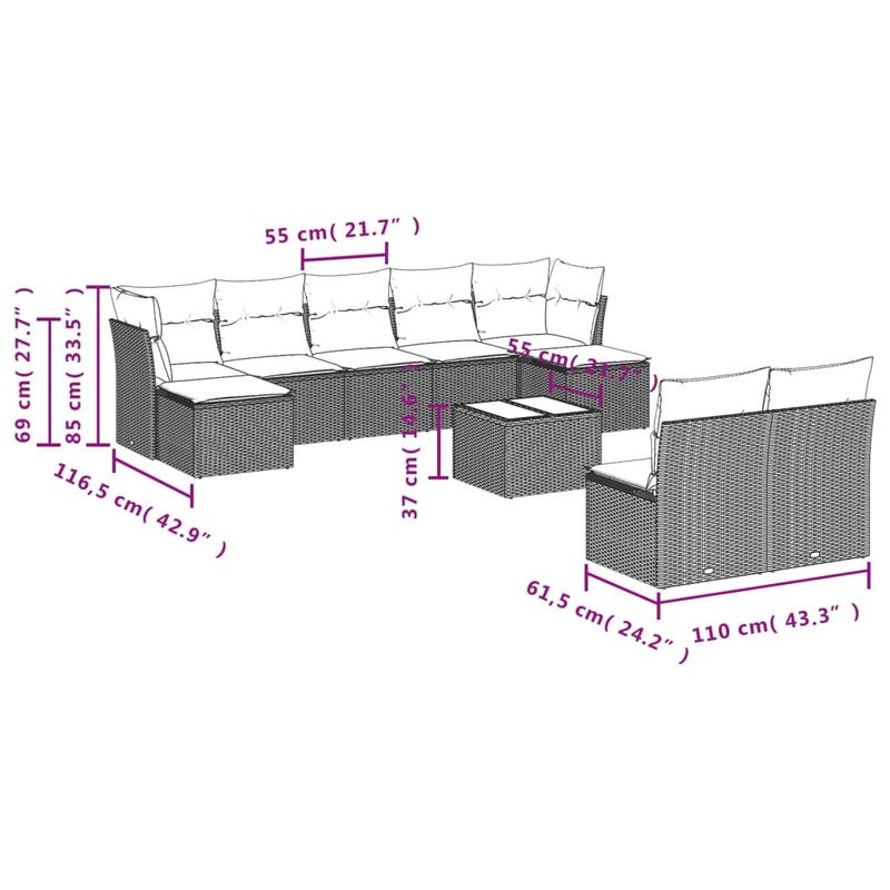 Casa si Gradina - Gradina si terasa - Mobilier exterior - Seturi mobila gradina - Set canapele de gradina cu perne, 10 piese, maro, poliratan - Infinity.ro
