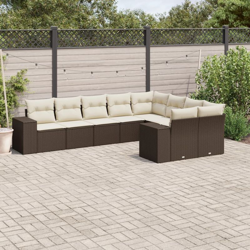 Casa si Gradina - Gradina si terasa - Mobilier exterior - Seturi mobila gradina - Set canapele de gradina cu perne, 9 piese, maro, poliratan - Infinity.ro