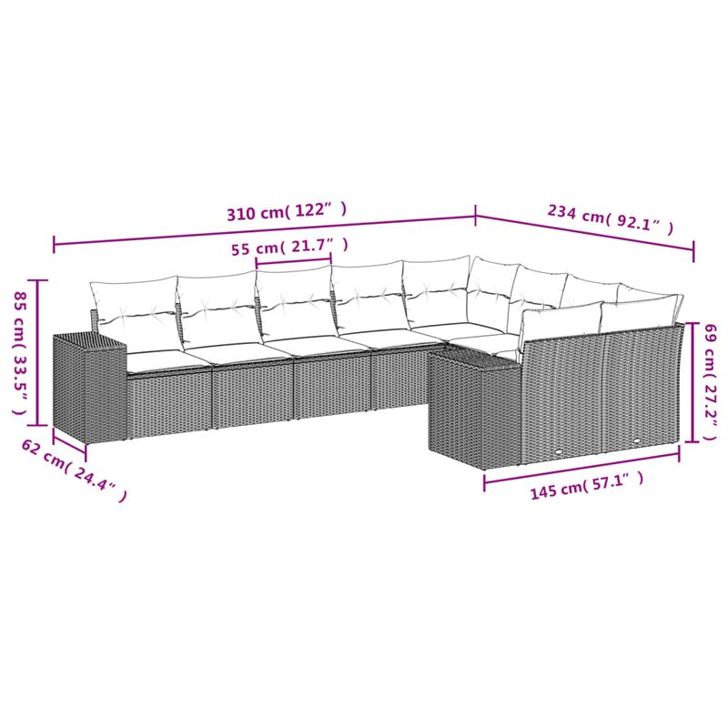 Casa si Gradina - Gradina si terasa - Mobilier exterior - Seturi mobila gradina - Set canapele de gradina cu perne, 9 piese, maro, poliratan - Infinity.ro