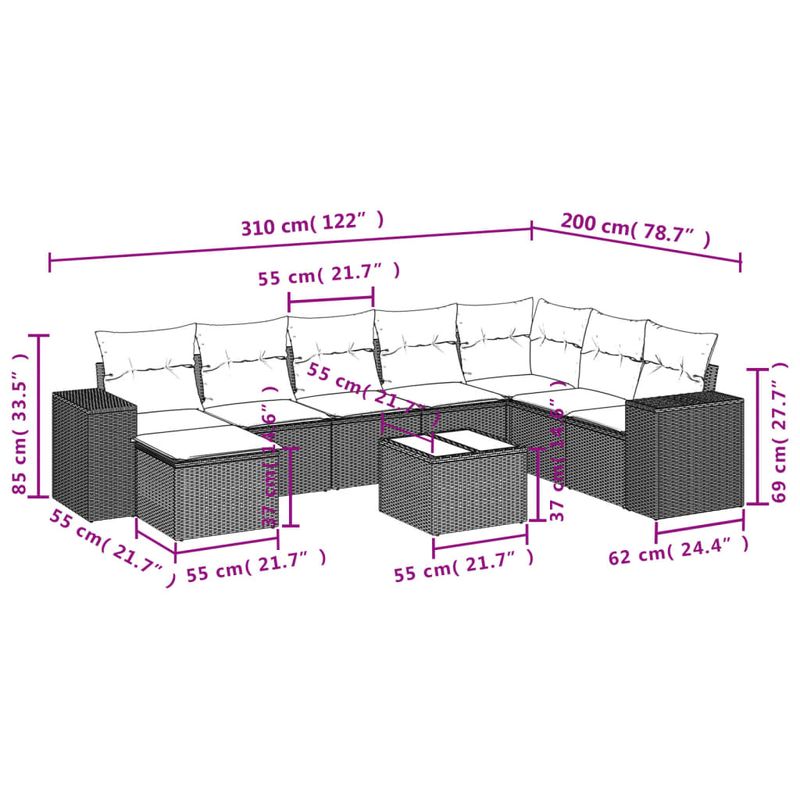Casa si Gradina - Gradina si terasa - Mobilier exterior - Seturi mobila gradina - Set canapele de gradina cu perne, 9 piese, maro, poliratan - Infinity.ro