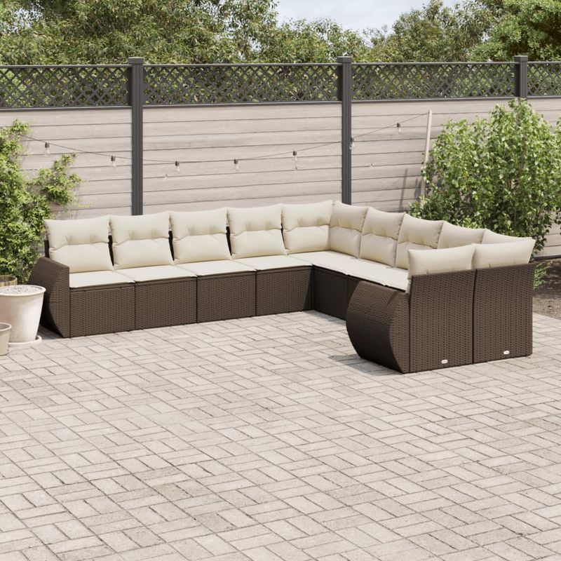 Casa si Gradina - Gradina si terasa - Mobilier exterior - Canapele si fotolii gradina - Set canapele de gradina cu perne, 10 piese, maro, poliratan - Infinity.ro